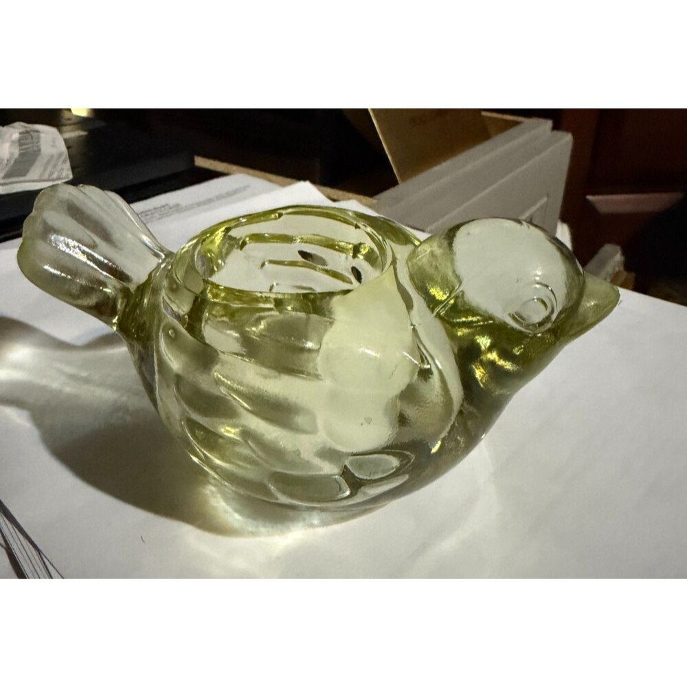 Vtg Indiana Glass Bird Votive Tea Light Candle Holder Yellow Clear Crystal